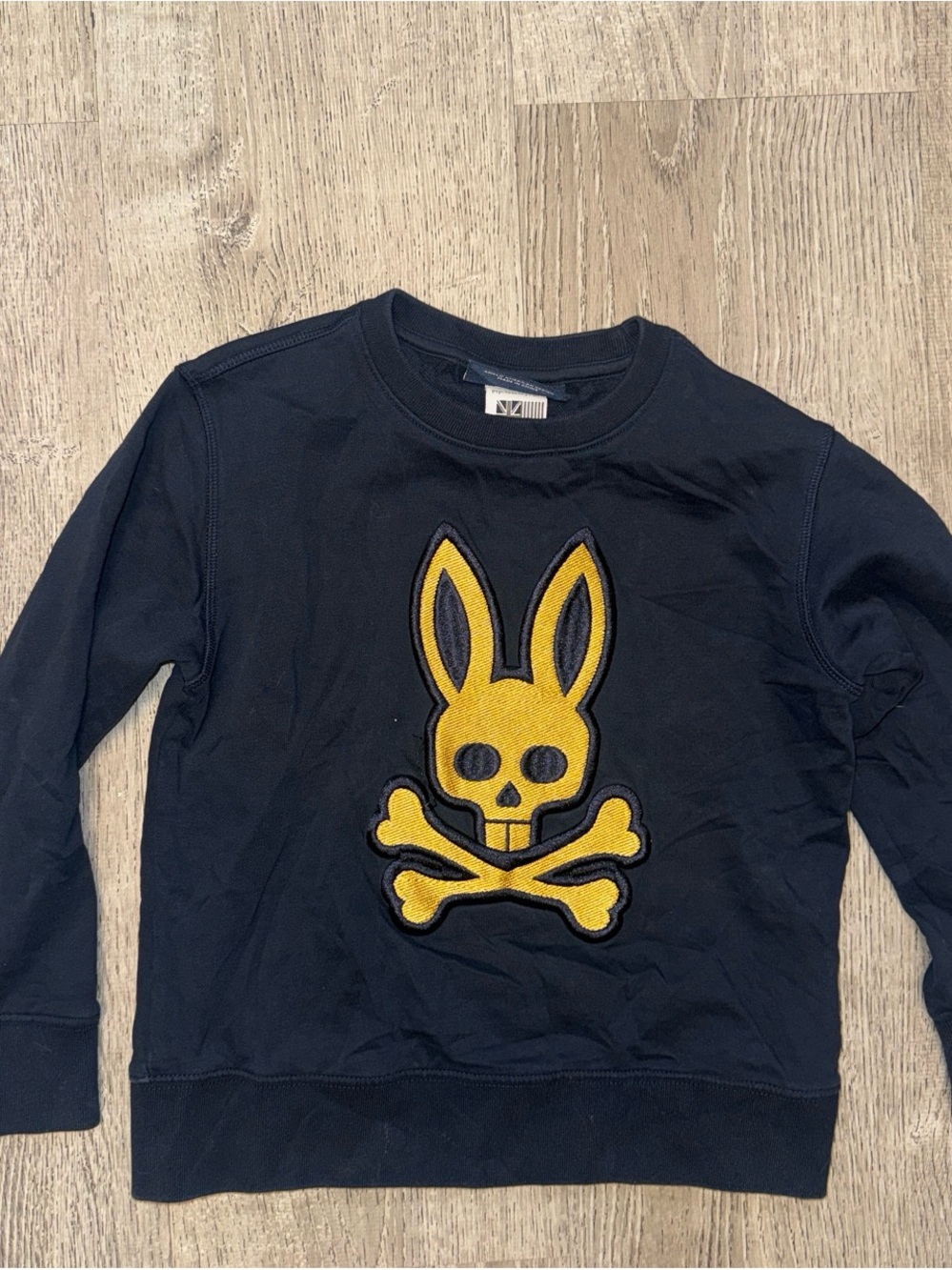 Psycho bunny Kids Navy Sweatshirt with Yellow Bunny Skull Appliqué small 6/7